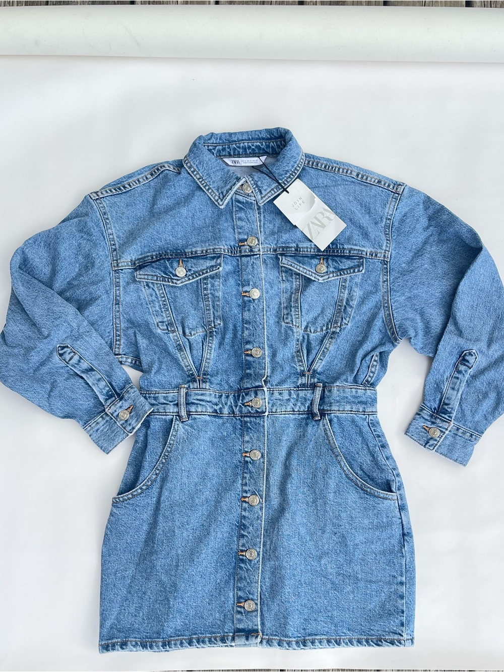 ZARA MINI DENIM SHIRT DRESS BLOGGER 8197/081 BLUE SZ M NEW Jumpsuit - Picture 2 of 7